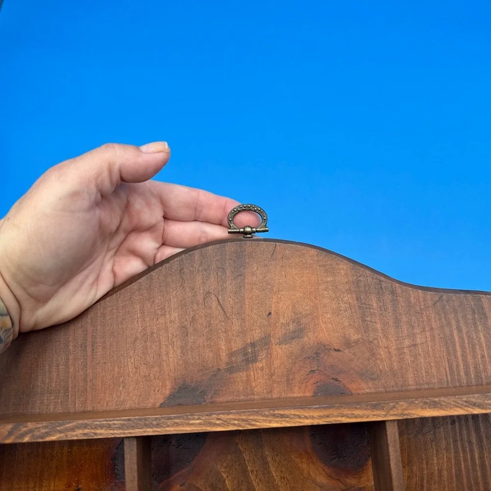 Vtg Large Wood Wall Display Case Trinket Shelf Glass Knick Knack Cabinet